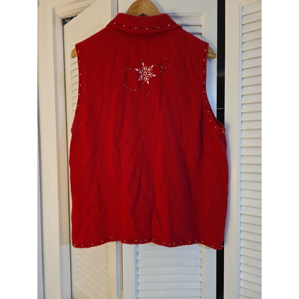 Studio JOY Red Snowflake Zip Sweater Vest XL Ramie Cotton Embroidered Holiday - Picture 6 of 9